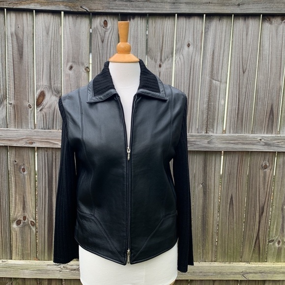 Coldwater Creek Jackets & Blazers - Coldwater Creek black leather jacket, knit sleeves, size small